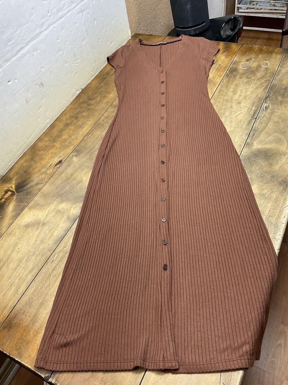 Reformation Ribbed Button Down Bodycon Long Dress Brown Size Medium